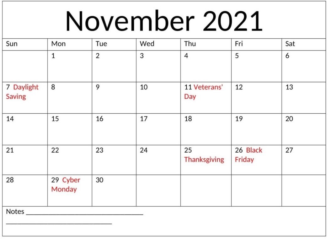 November 2021 Calendar With Holidays Download