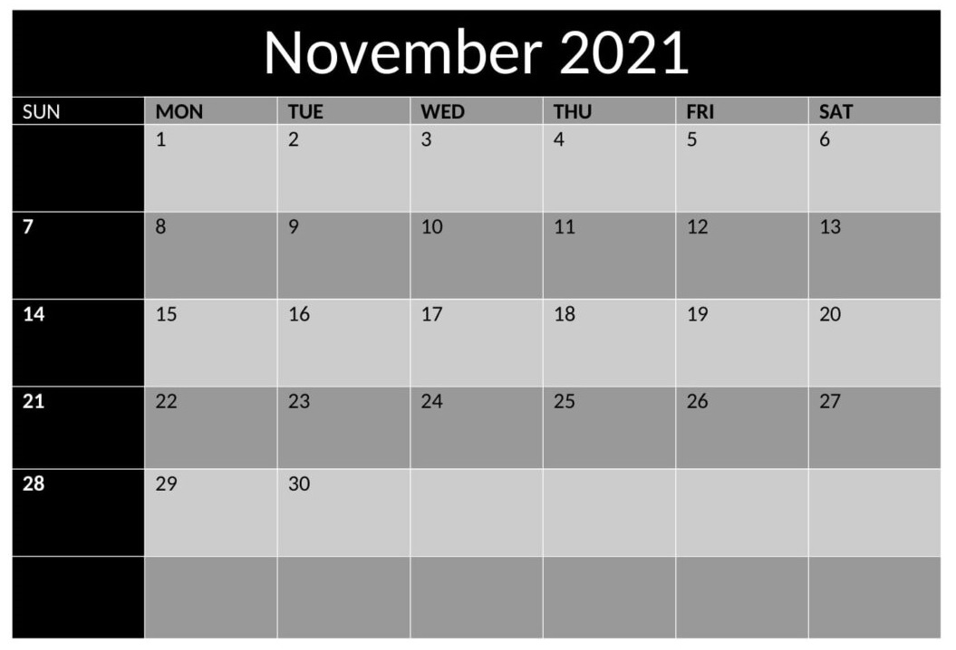 November Calendar 2021